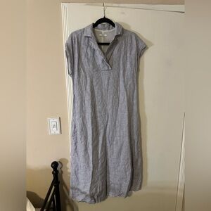 Peserico Gray Linen stripe collared Dress size 38 IT